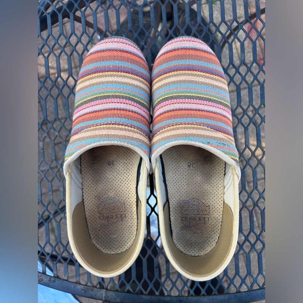 Dansko Vegan Woven Striped Colorful Comfort Espadrille Style Clogs EU 38 US 7.5